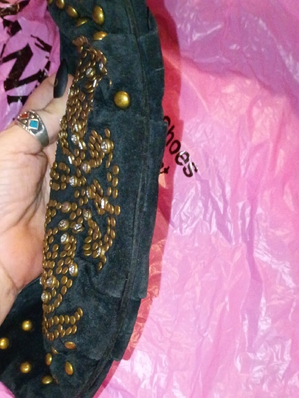Wilsons Leather Black Shoulder Bag with Gold Stud and Rhinestone Detail - Picture 5 of 7